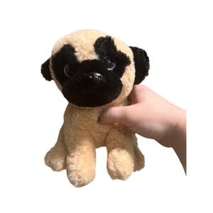 Walmart Pug Dog Plush Stuffed Animal Tan Black Blue Glitter Eyes WM0320HA1228